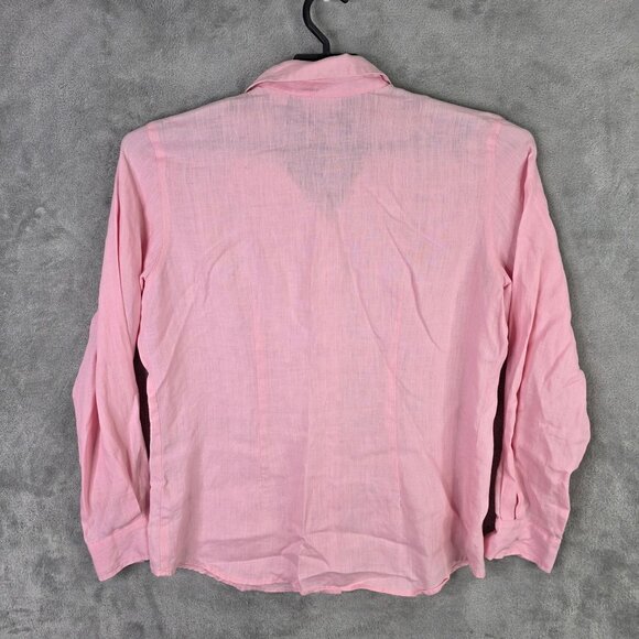 Womens Liz Claiborne Liz Sport Pink 100% Linen Shirt Button Up Long Sleeve L - Picture 3 of 6
